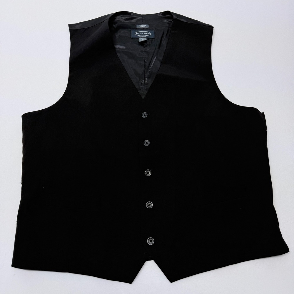 Pronto Uomo Platinum Mens XL Black 100% Wool Modern Fit Suit Vest Waistcoat